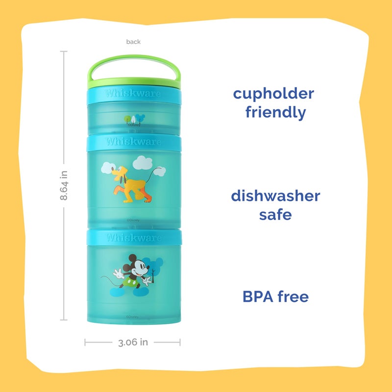 Whiskware Disney Stackable Snack Containers for Kids and Toddlers, 3 Stackable Snack Cups for School and Travel, Mickey and Pluto - Image 2